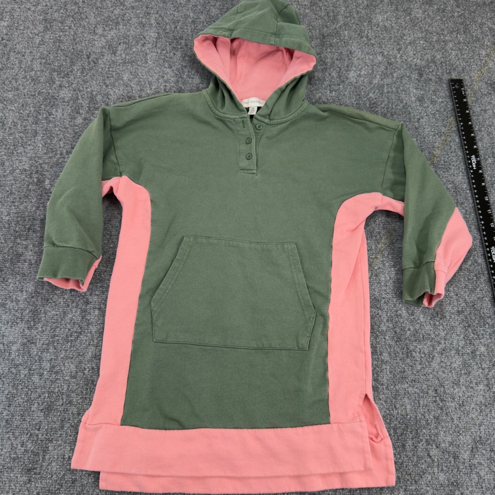 Free Assembly Colorblock Henley Hoodie Sweatshirt Green Pink Size M 7-8